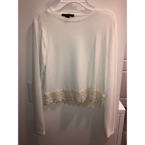 White long sleeve shirt with lace trim